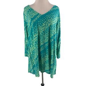 Belle Kim Gravel Women’s Aqua Blue 3/4 Sleeve V-Neck Blouse Size Large
